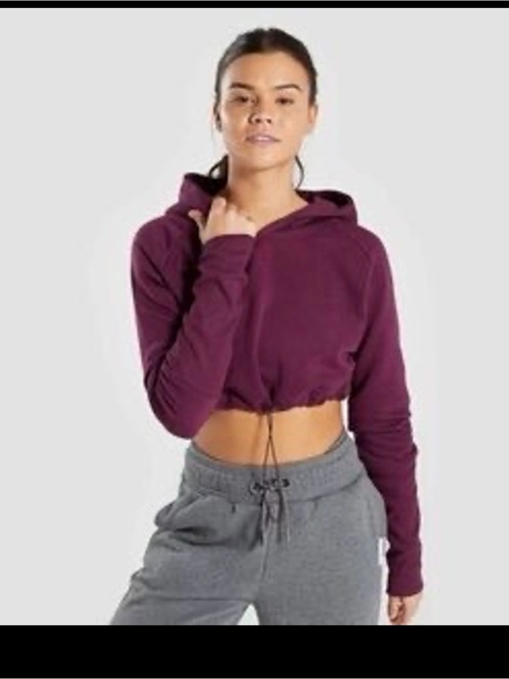 Gymshark Cropped Hooded Sweatshirt in Burgundy